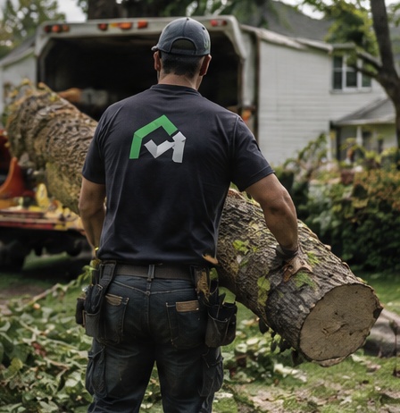 Tree-removal work in a residential yard, from the approved CraftMatch brand board